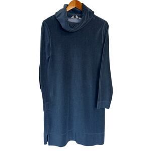 J.Jill Dress Women Medium Petite Blue Velour Cowl Neck Midi Lagenlook‎ Stretch